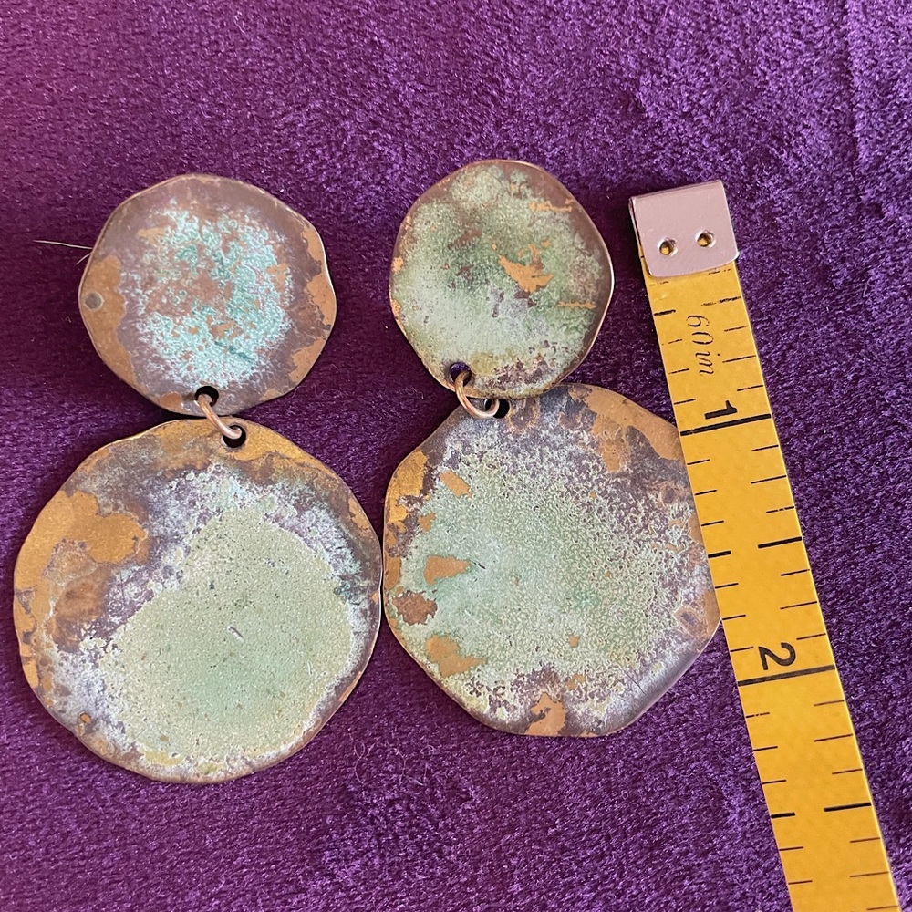 Vintage Hand made circa mid 1980's earrings. Hammered brass